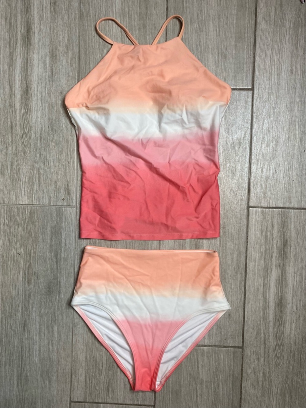 Old Navy Ombre Tankini Set Medium Pink Orange High Waist Swim